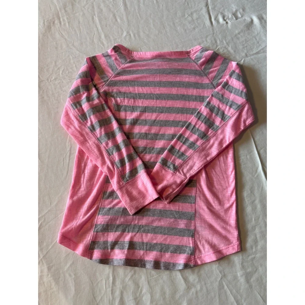 Justice Striped Top Girls Size 8 Pink‎ Gray Excellent High-Low Long Sleeve Shirt